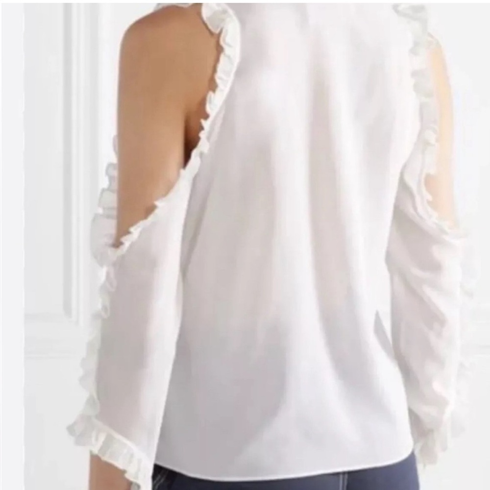 Alice + Olivia Cream Ruffle Cold Shoulder Blouse - Picture 4 of 16
